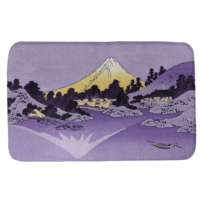 Tapis de salle de bain mt. fuji réfléchi dans lake kawaguchi Clair, l 17 po x L 24 po, Mauve / Jaune