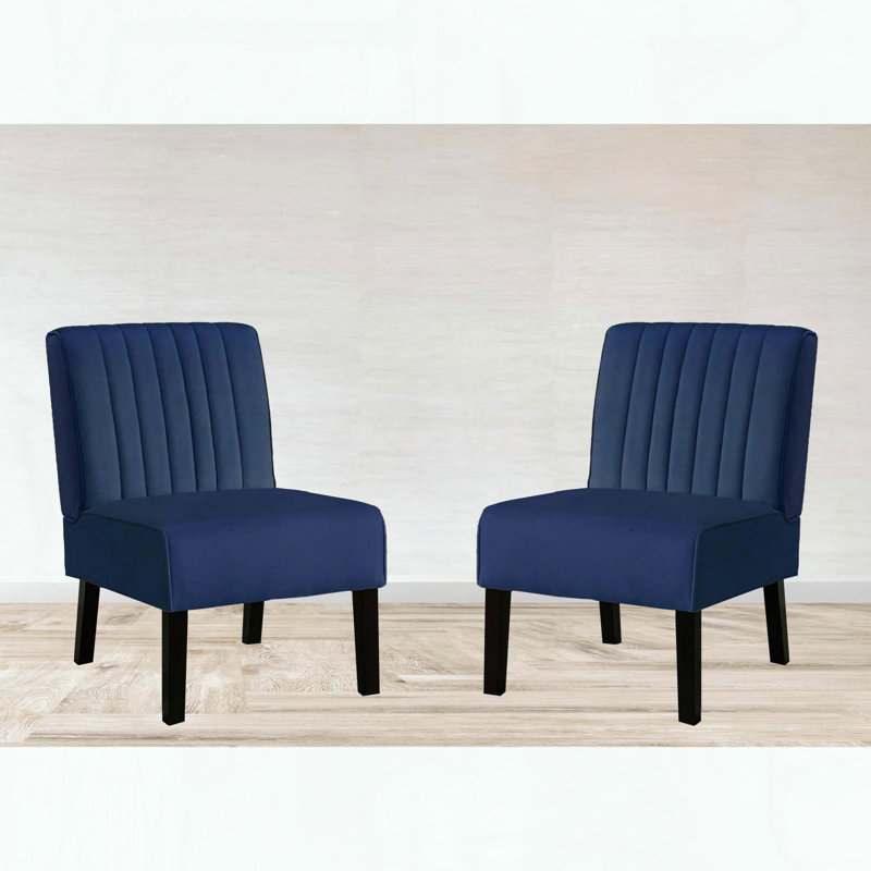 Ensemble de 2 chaises en velours Mid-Century modernes - Bleu foncé - Capitonnage, Bleu très foncé