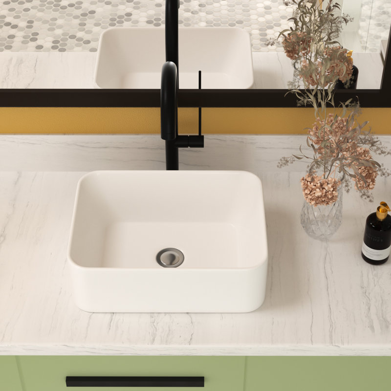Modern 16"X12" Ceramic Vessel Sink - White, Stain , Above Countertop Mounting White Bathroom Counter, White