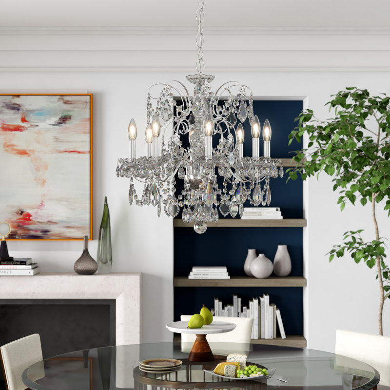 Century 8 - Light Candle Style Chandelier, Polished Silver, Heritage Handcut Crystal Clear