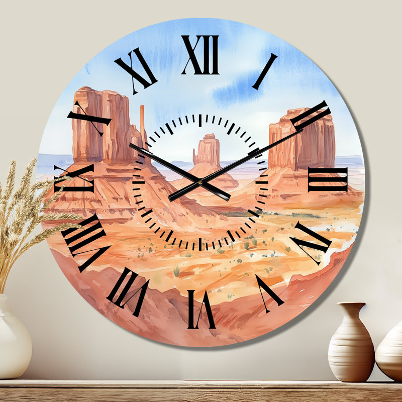 Monument Valley dans la lueur des braises - Horloge murale ronde en métal de style sud-ouest, Grand