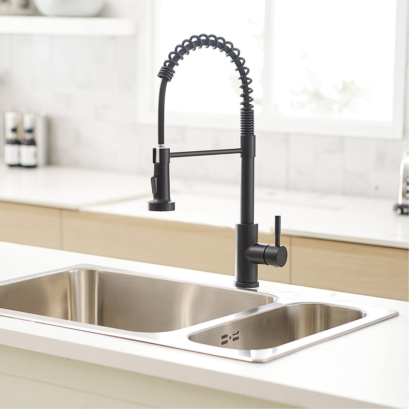 Contemporary Black Kitchen Faucet, Pull Out , To Dirt And Grime Matte Spray Head, Single Lever, Consistent Water, Matte Black