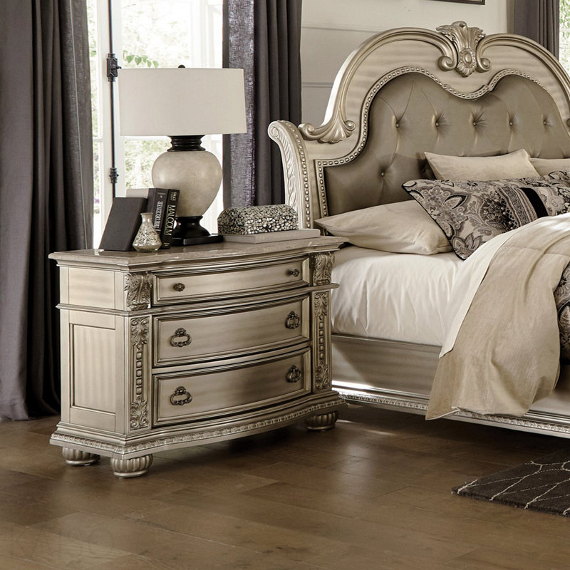 Finition argentée 1pièce table de chevet avec mobilier de chambre à coucher en marbre véritable