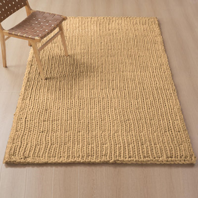Handmade Chunky Knit Chenille Area Rug, Hand Woven Braided Chunky Cable Rugs for Living Room, Contemporary Boho Carpet for Bedroom, Aesthetic Home Decor Rug, Anti-Slip Design, Beige 4'x6'