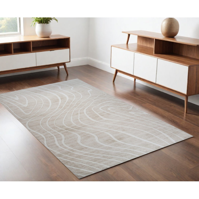 Tapis abstrait délavé beige et ivoire 4 pi x 6 pi