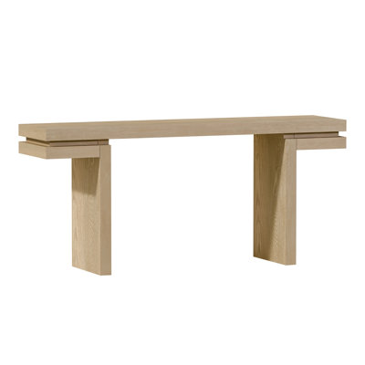 66" Wide Real Wood Veneered Console Table, Distressed Oak Finish, For Hallway, Entryway And As Under-Table Storage Minimalist Table Behind Couch, More, With Large Surface