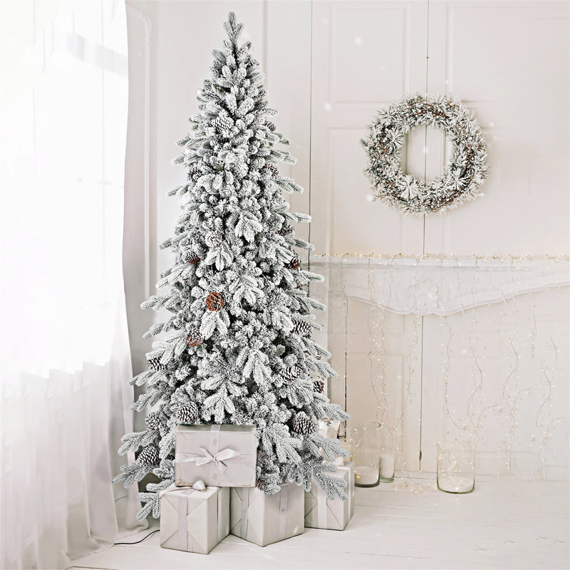 Arbre de Noël floqué avec support en métal, 7.5', Non pré-éclairé