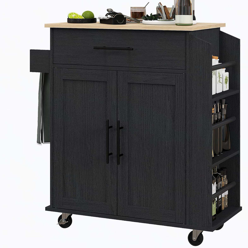 Sicilee Kitchen Cart with Manufactured Wood Top, Black