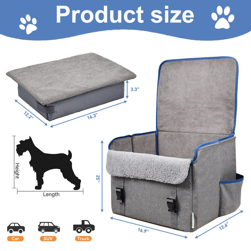 Jespet GOOPAWS Briefcase Shape Dog Booster Car Seat, Grey, Gray