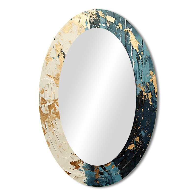 Disque vinyle doré et vert Melody II - Grand miroir mural ovale sur métal, H 36 po x l 24 po