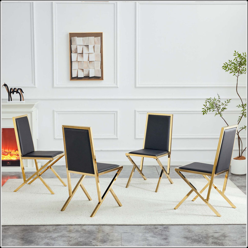 Chaise de salle à manger en métal doré à pieds en métal doré - ensemble de 4, Noir, 4, Noir