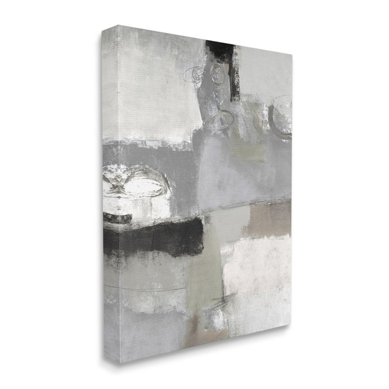 «Blocked Geometric Shapes» à détails noirs par Lisa Ridgers - peinture sur toile tendue, H 48 po x l 36 po x P 1,5 po