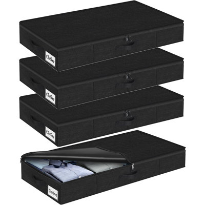 Under Bed Storage Container Bin 4 Pack, 4.5 Inch Slim Low Profile Underbed Clothes Storage Organizer