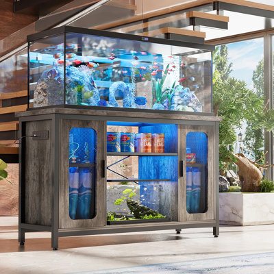 55-75 Gallon Aquarium Stand With LED Lights And Cabinet