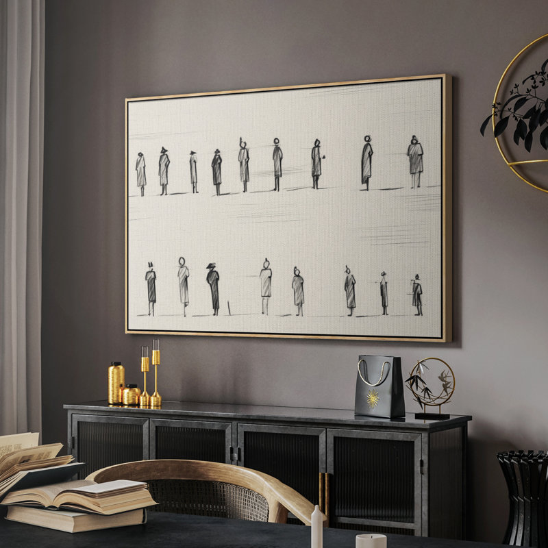 Croquis rétro-VI, Toile naturelle avec cadre flottant, H 17 po x l 25 po x P 2 po