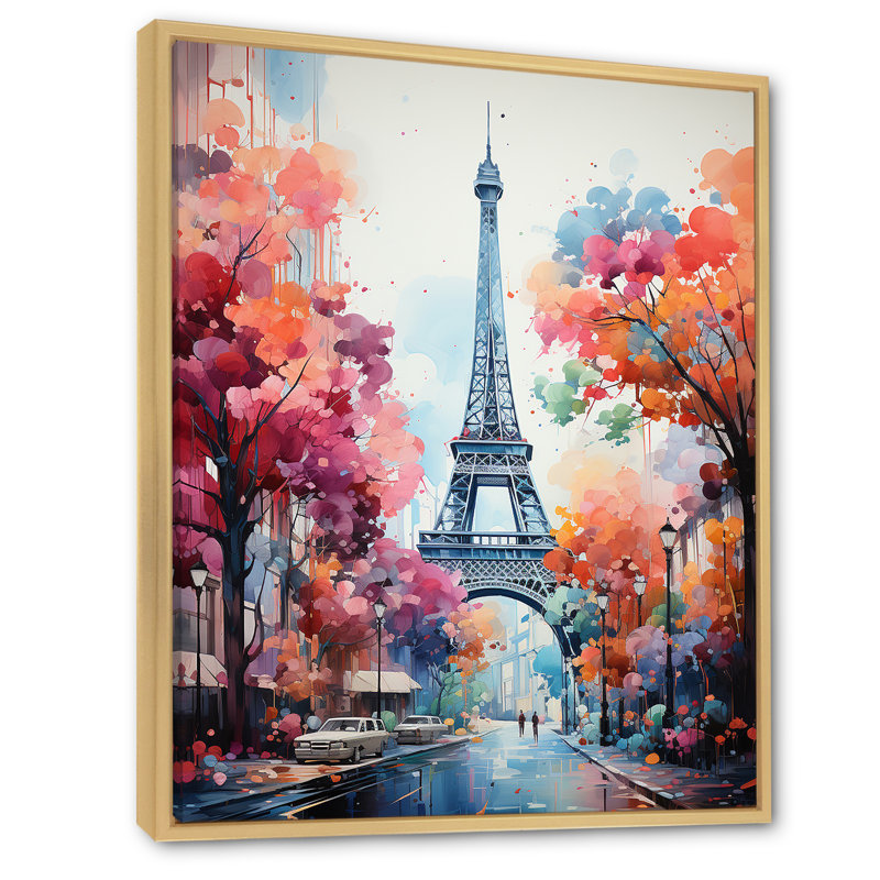Tour Eiffel Paris coloré, H 40 po x l 30 po x P 1,5 po, Cadre flottant brun