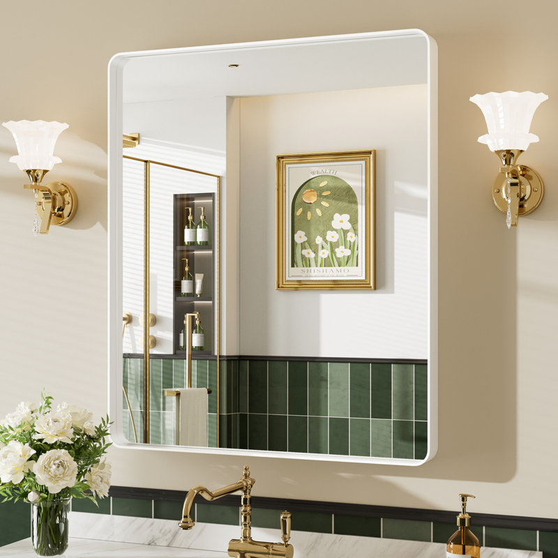 Miroir de salle de bain mural Llesenia, 36 po x 30 po, Blanc, Rectangulaire