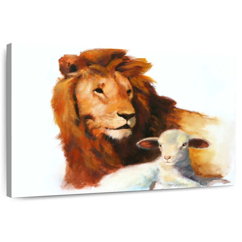 Brampt lion et agneau, H 8 po x l 12 po