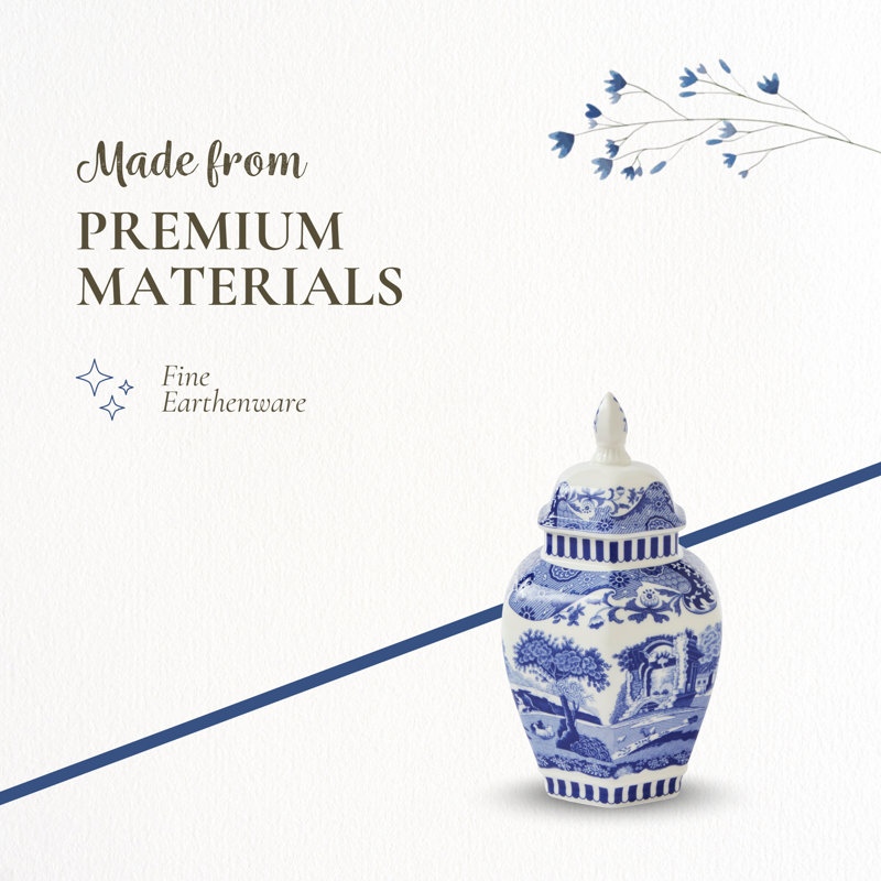 Spode Blue Italian Vase - Hexagonal & Lidded Design (Blue/White)