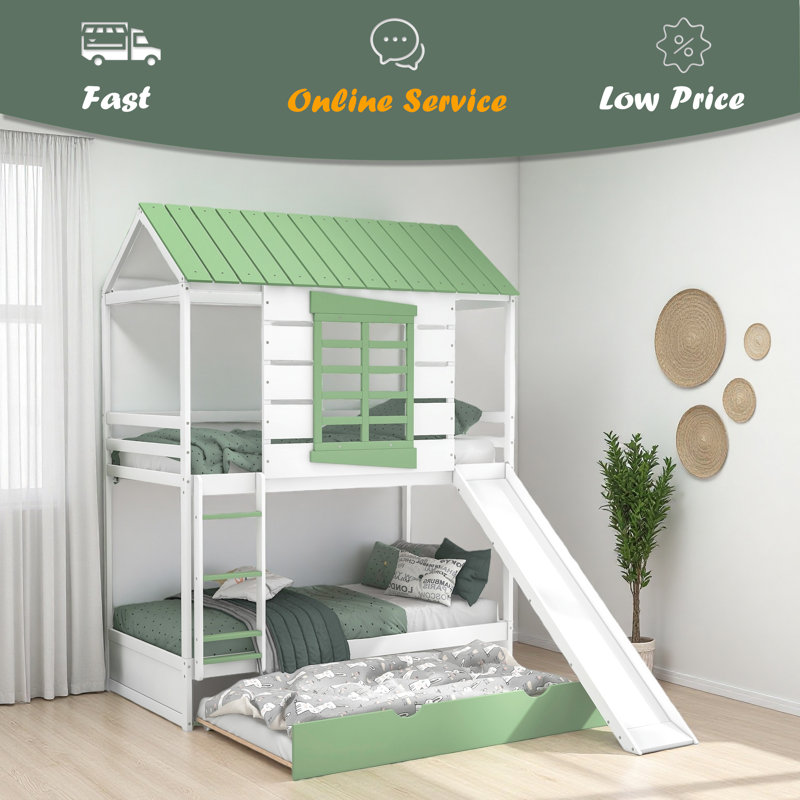 Lit superposé simple au-dessus de simple avec glissière convertible et lit gigogne