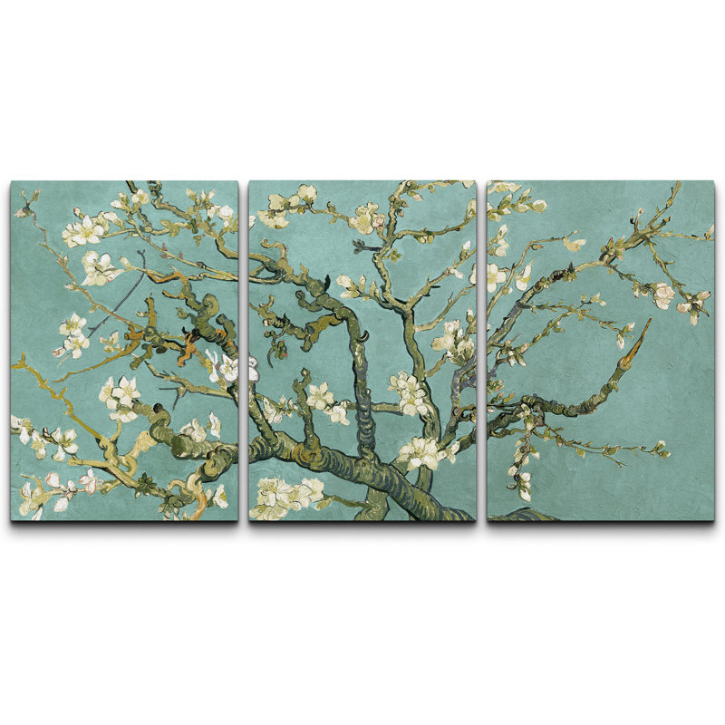 «Amandier en fleurs» par Vincent van Gogh, Bleu sarcelle, H 24 po x l 48 po x P 1,5 po, Toile tendue
