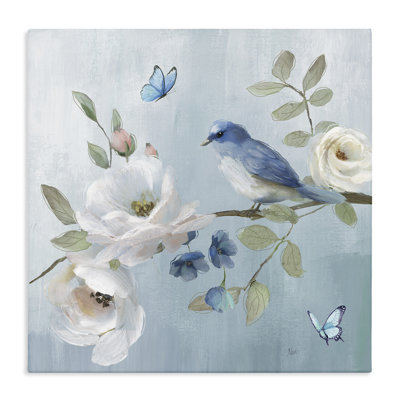 Pastel Blue Bird Blooms Canvas, design by Nan