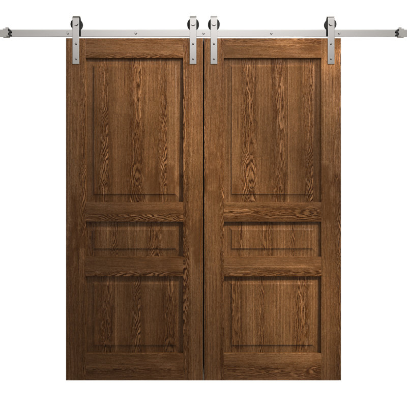 Porte de grange double moderne | Ego 5012 | Ensemble de rail argenté | Portes intérieures solides, Chêne cognac