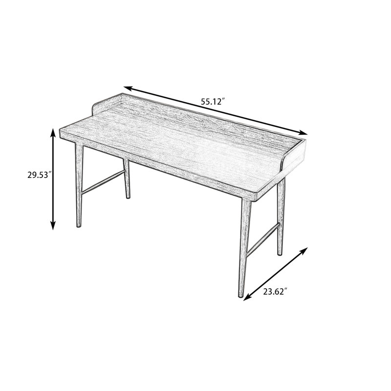 Un bureau d'étude en bois de noyer noir contre le mur, H 29,53 po x l 55,12 po x P 23,62 po