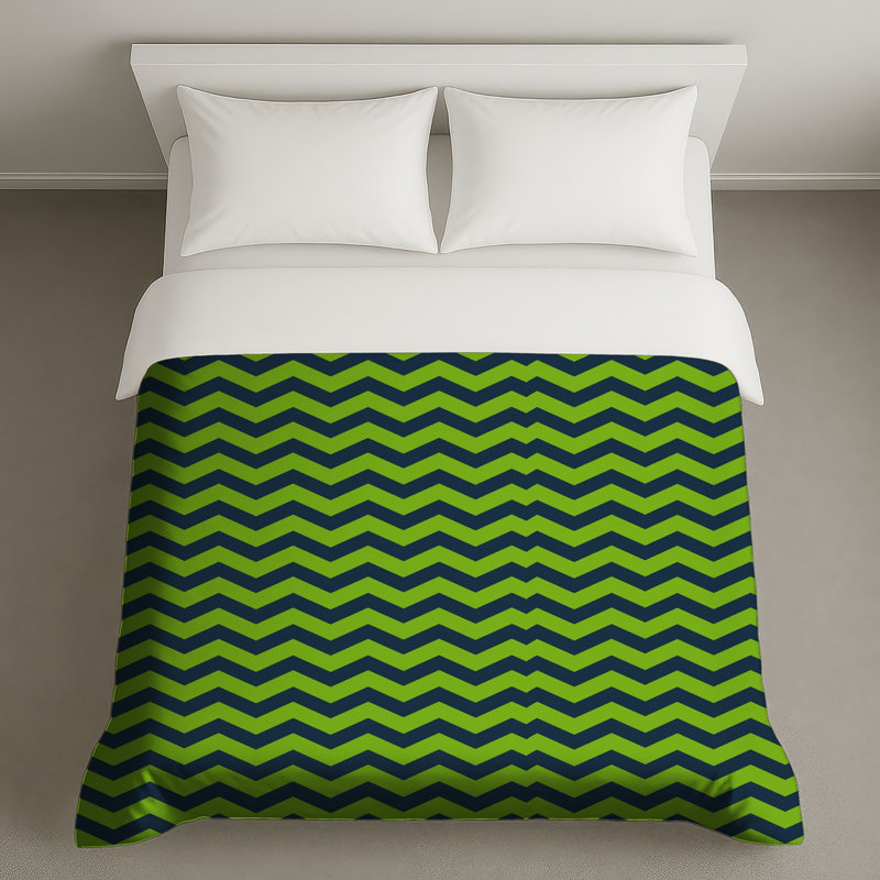 Housses de couette à motif de chevrons vert et bleu, Grand lit