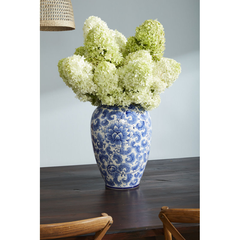 XL Blue and White Ceramic Chinoiserie Vase