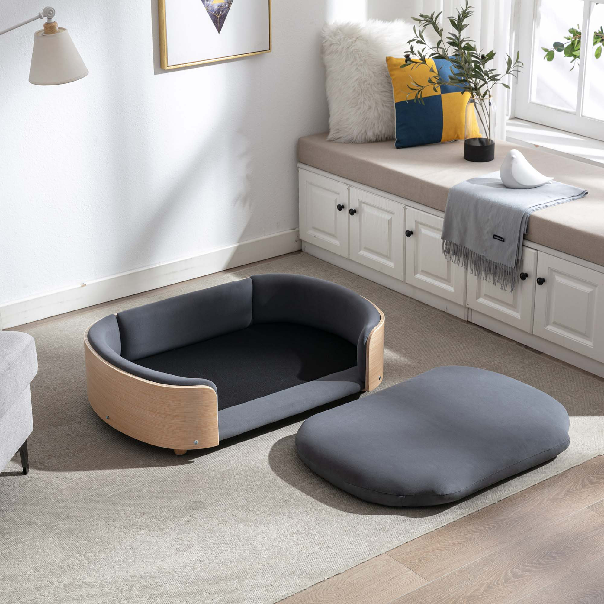 Inira Memory Foam Pet Bed, Dark Gray/Natural, 38.58" W x 26.77" D x 11.02" H
