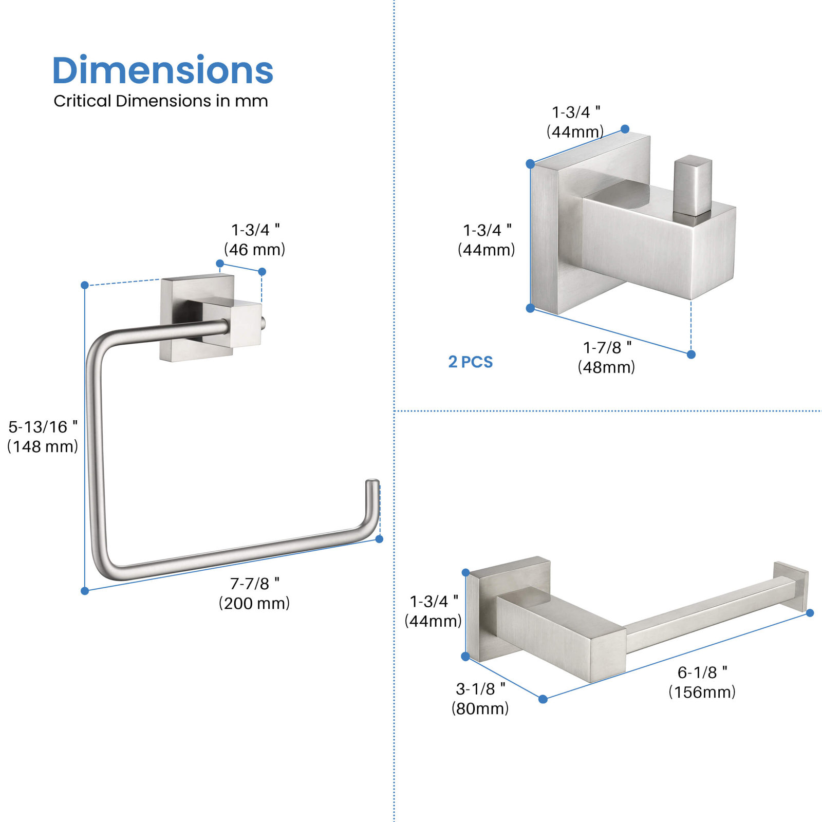 Cube 4-Piece Bathroom Hardware Set, Brushed Nickel