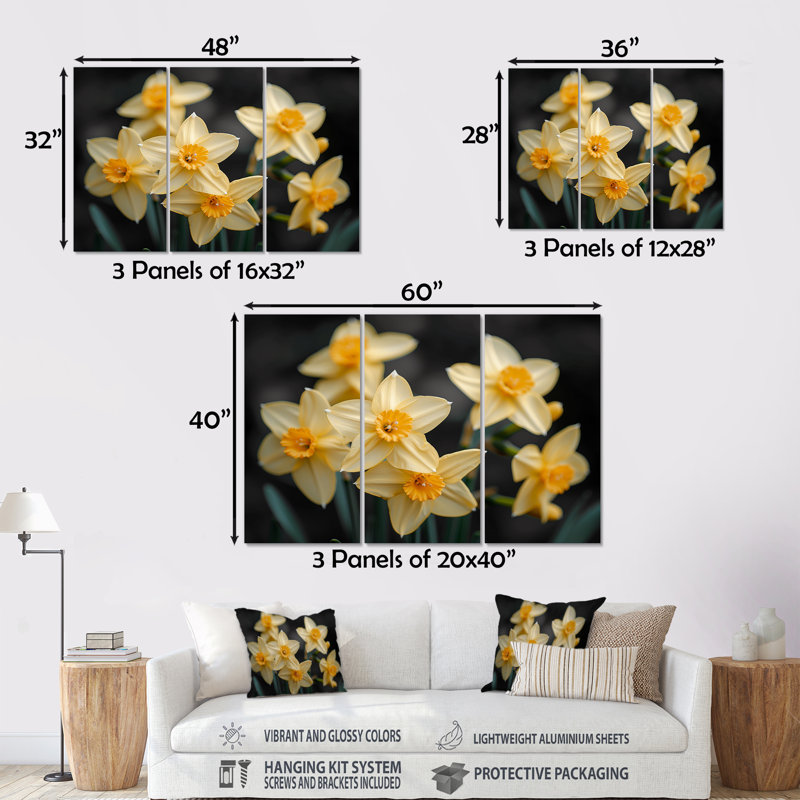 - Ensemble de reproductions d'art mural jonquilles, Métal métal, H 28 po x l 36 po x P 1 po