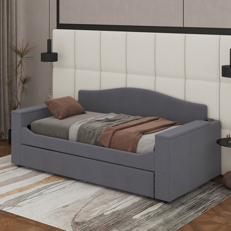 Lit de jour simple rembourré avec couchette et dernier système audio Bluetooth intégré, Gris