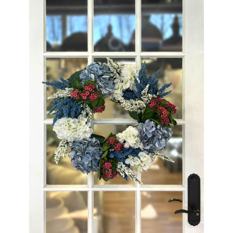 23" Spring Wreath with Hydrangeas, Kalanchoe and Heather
