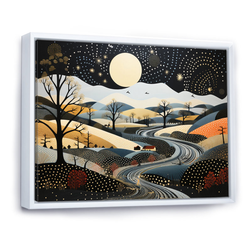 "Blue and Gold Modern African Landscape IV", reproduction d'art sur toile, H 12 po x l 20 po x P 1 po, Cadre flottant blanc
