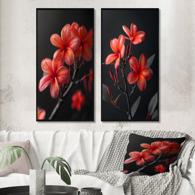 «Red Plumeria Whimsical Wonders I», ensemble d'art mural 2 pièces Plumeria