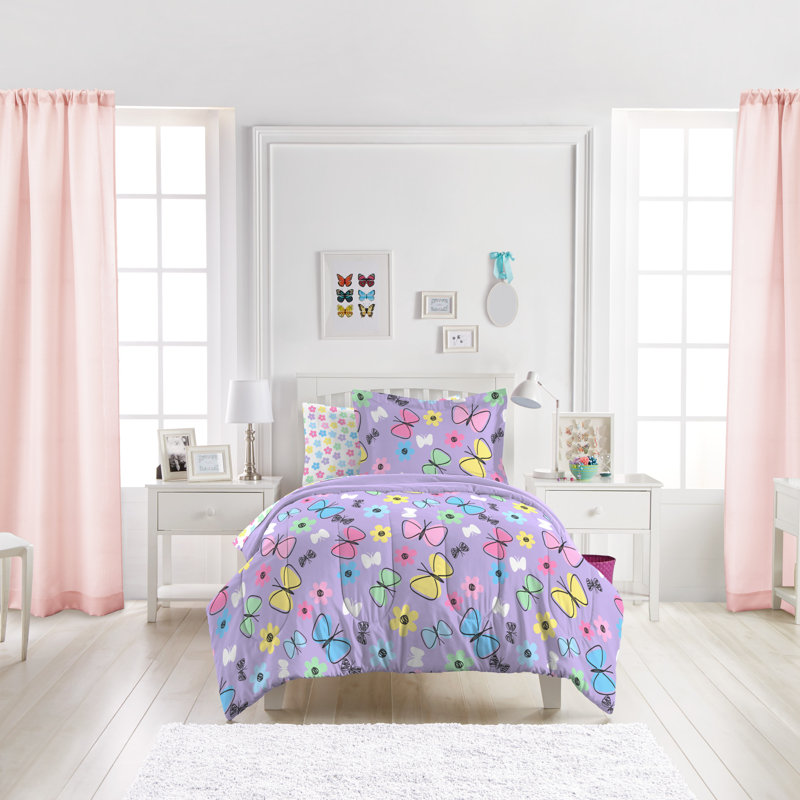 Purple Microfiber Twin Girls' Reversible Bed in a Bag Set