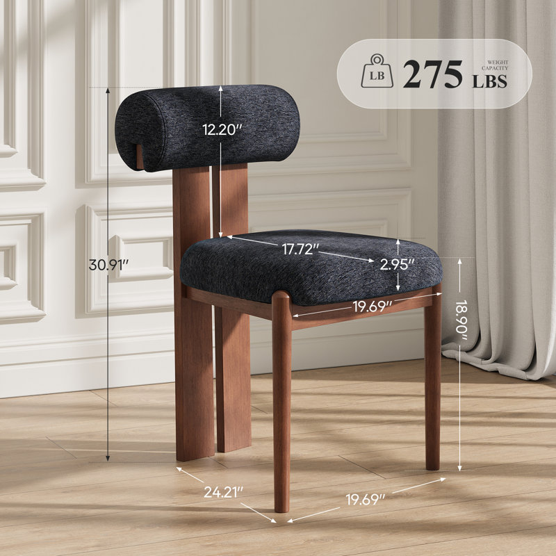 Modern Upholstered Dining Chairs with Solid Wood Legs, Dark Blue