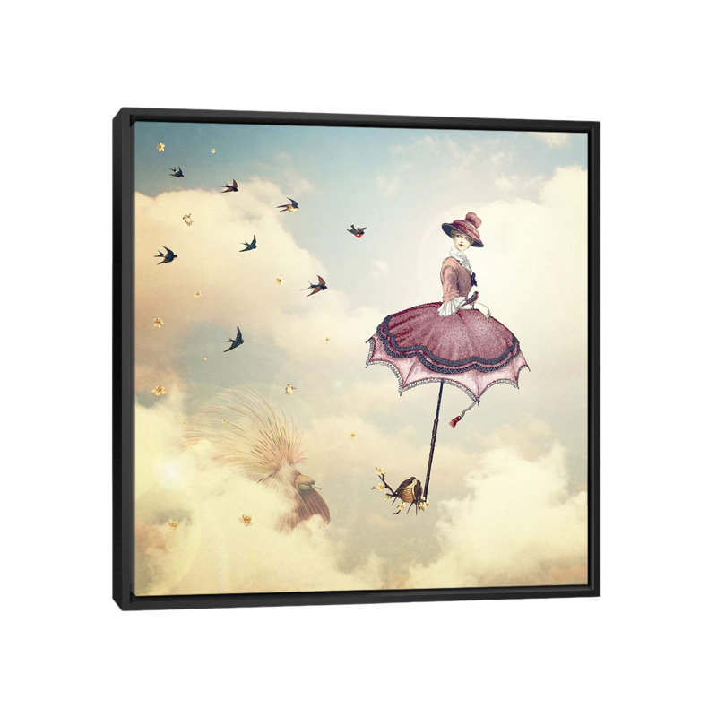 «Rain Lady», impression sur toile, H 18 po x l 18 po x P 1,5 po, Pas de tapis, Toile avec cadre noir