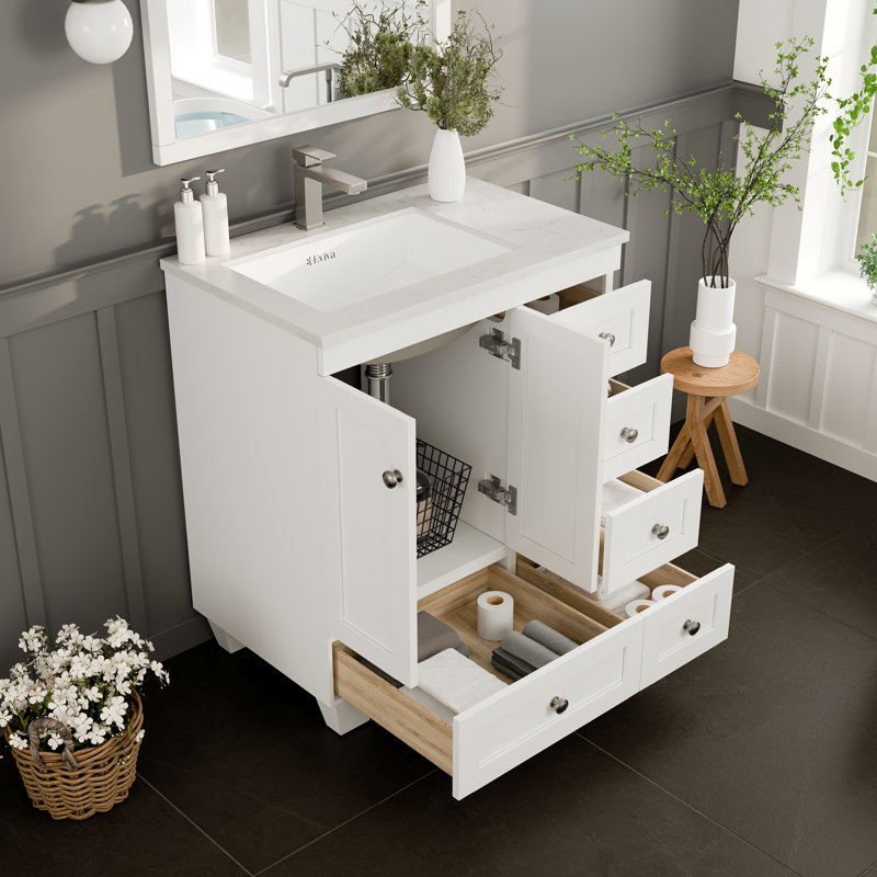 Brightling 30"W x 18"D Bathroom Vanity with Undermount Porcelain Sink, White