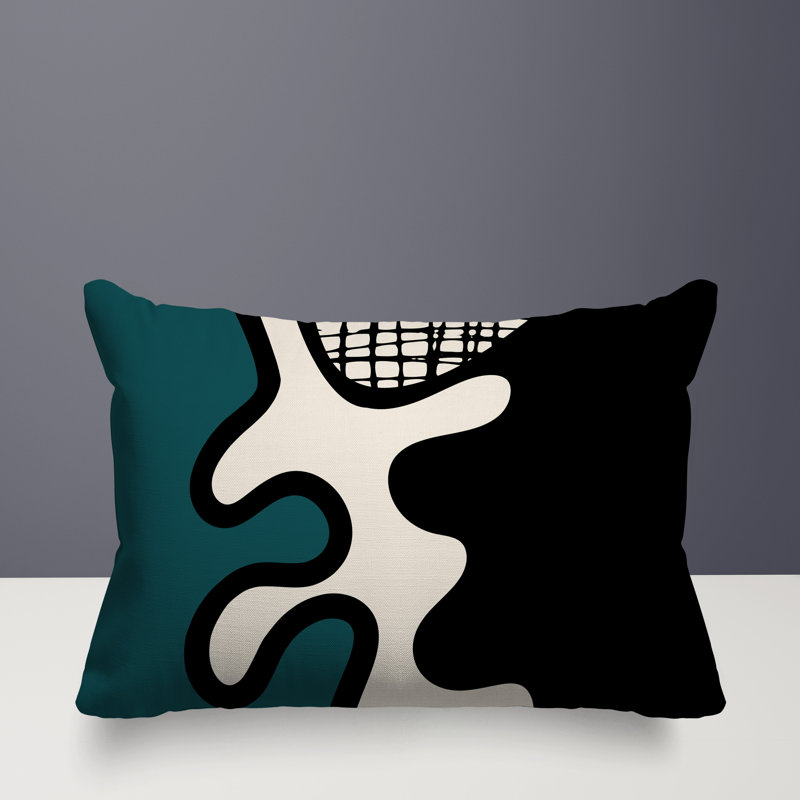 Oreiller rectangulaire réversible intérieur / extérieur Vido, Émeraude / noir / blanc cassé, H 14 po x l 20 po