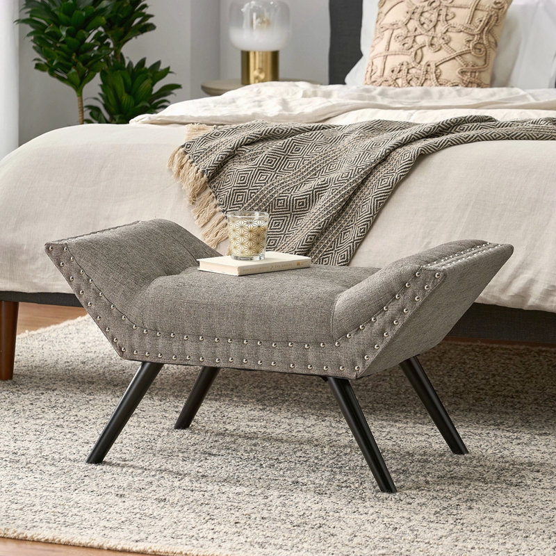 Banc moderne capitonné à boutons, repose-pieds rembourré en tissu décoratif pour chambre ou salon