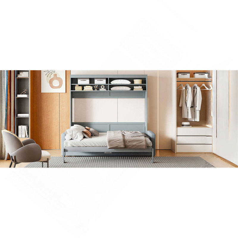 Grand lit escamotable mural avec canapé, gris, Gris