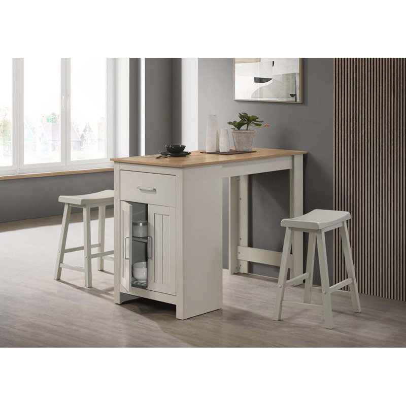 Table de salle à manger à petit comptoir de 47 pouces avec armoire, tiroir et 2 tabourets de comptoir ergonomiques