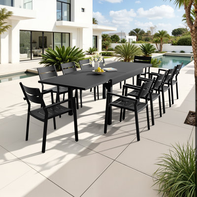 Esma 10 - Person 104’’L Aluminum Extendable Outdoor Dining Set with Stackable Chairs