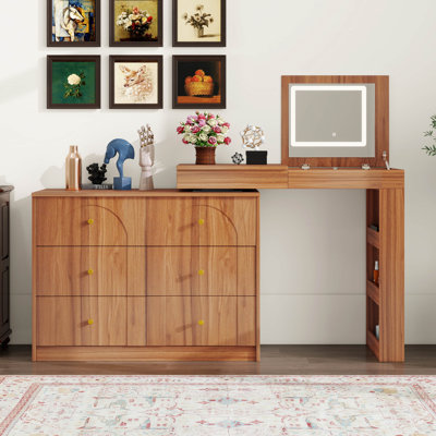 Bureau de coiffeuse avec miroir et lumières, coiffeuse de maquillage avec plateau tournant et 7 tiroirs, 9 compartiments, 3 tablettes, 3 modes de couleurs réglables