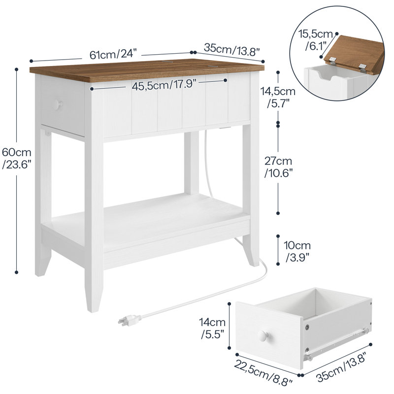 Yoland 23.6'' Tall End Table with Storage and Built-In Outlets