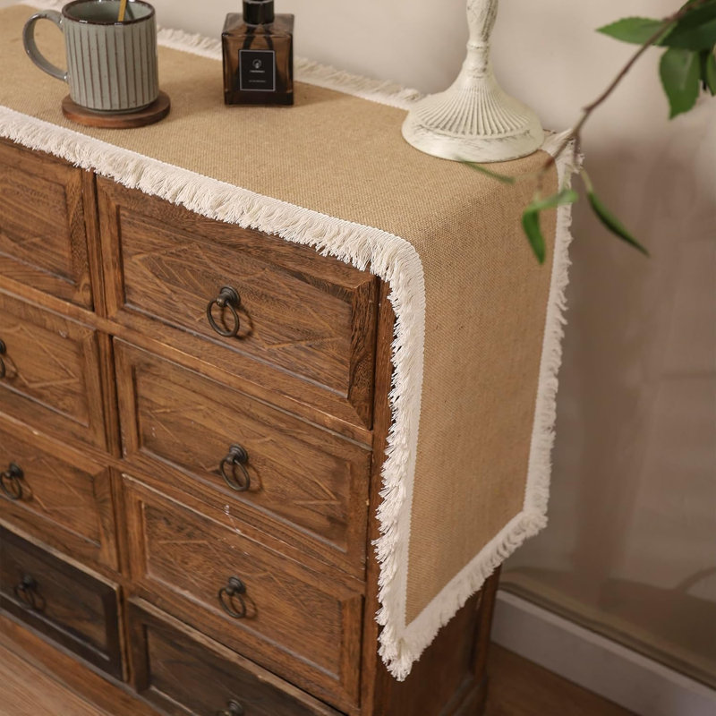 Chemin de table Boho Macrame, L 90 po x l 12 po, Natural/White