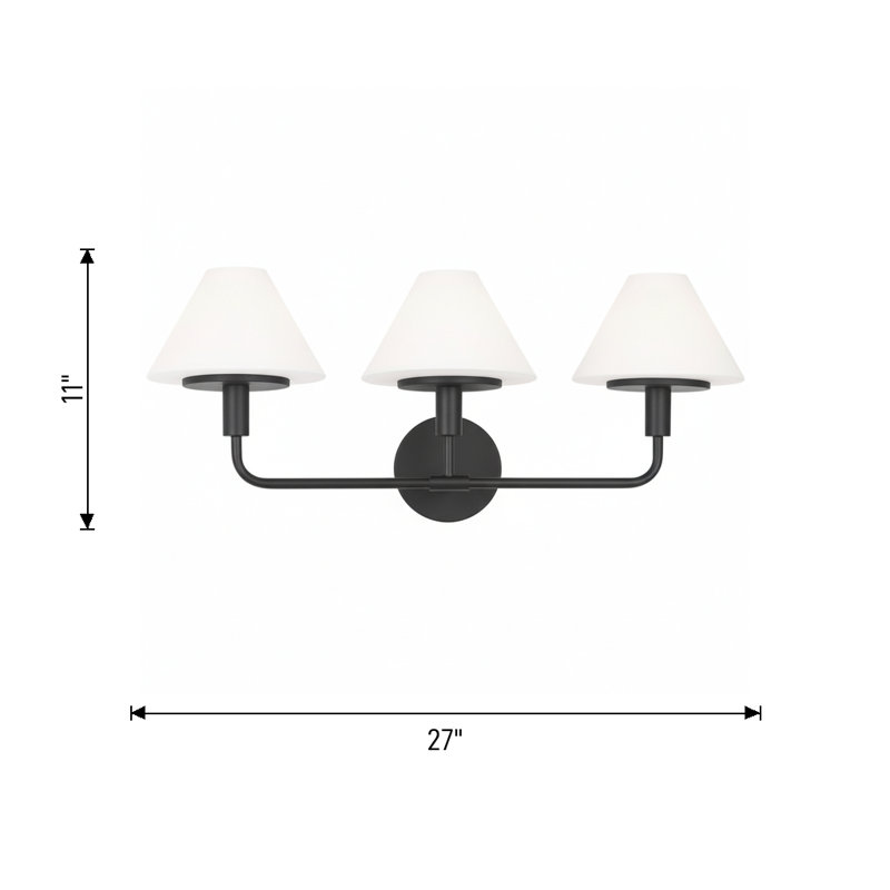 Kristin Large Sconce from Generation Lighting , 11" H x 27" W x 8.875" D, Midnight Black, 3 Lights